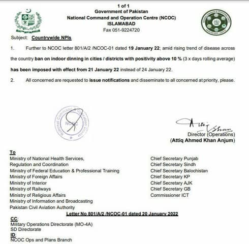 NCOC statement indoor dining ban 21 jan